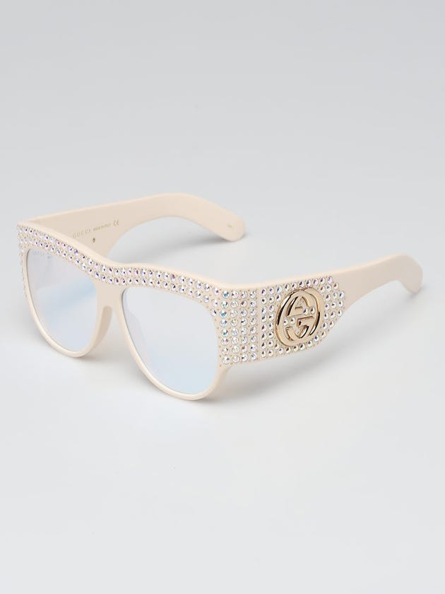 Gucci White Acetate Crystal Oversized Oval Sunglasses - GG0144S