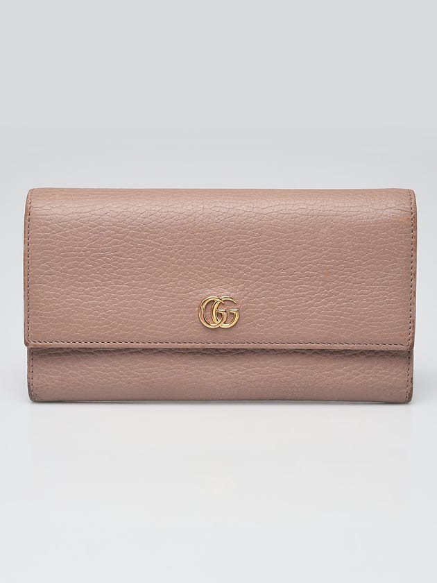Gucci Beige Pebbled Leather Marmont Continental Flap Wallet