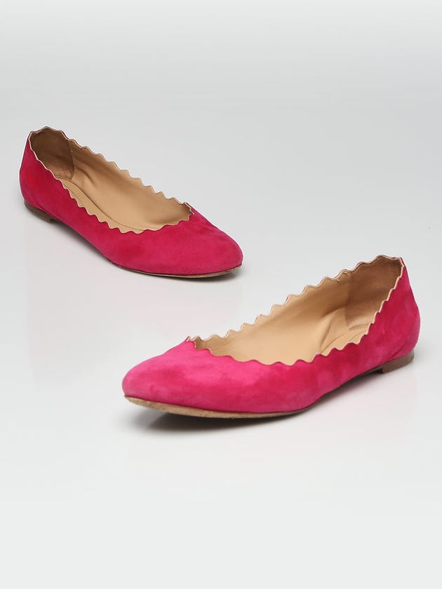 Chloe Fuchsia Suede Lauren Scalloped Ballet Flats Size 10/40.5