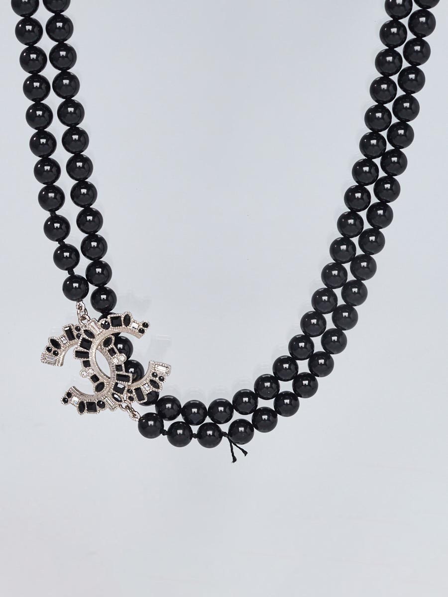 Chane Black Beaded and Crystal CC Long Necklace - Yoogi's Closet