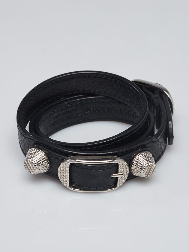 Balenciaga Black Lambskin Leather Arena Giant Silver Triple Tour Bracelet - M