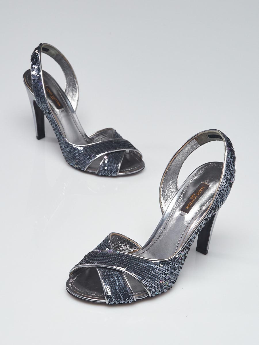 Louis Vuitton Silver Sequin D'Orsay Open Toe Pumps Size 6.5/37