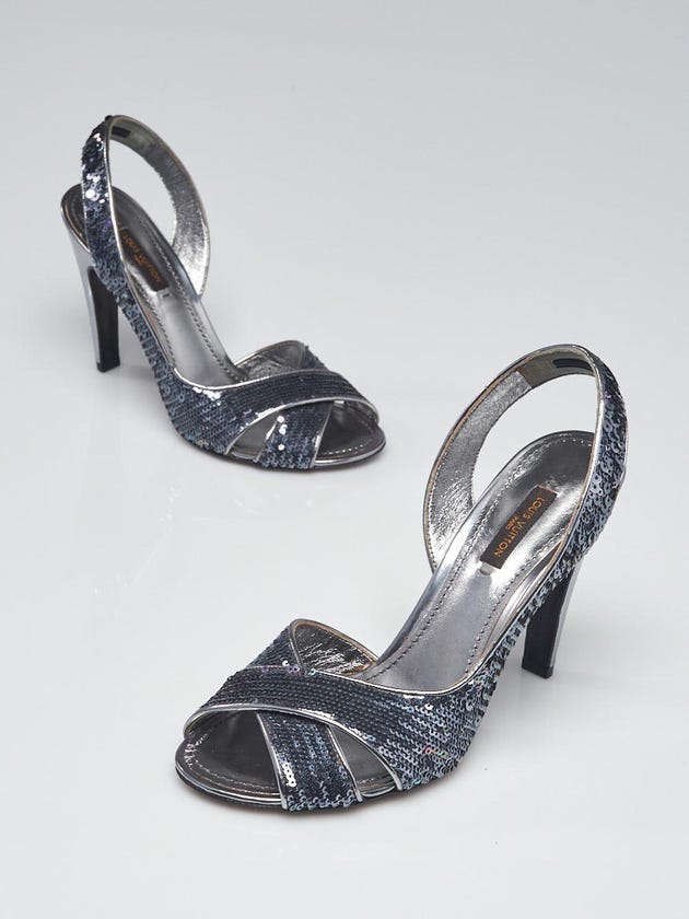 Louis Vuitton Silver Sequin d'Orsay Open Toe Pumps Size 6.5/37