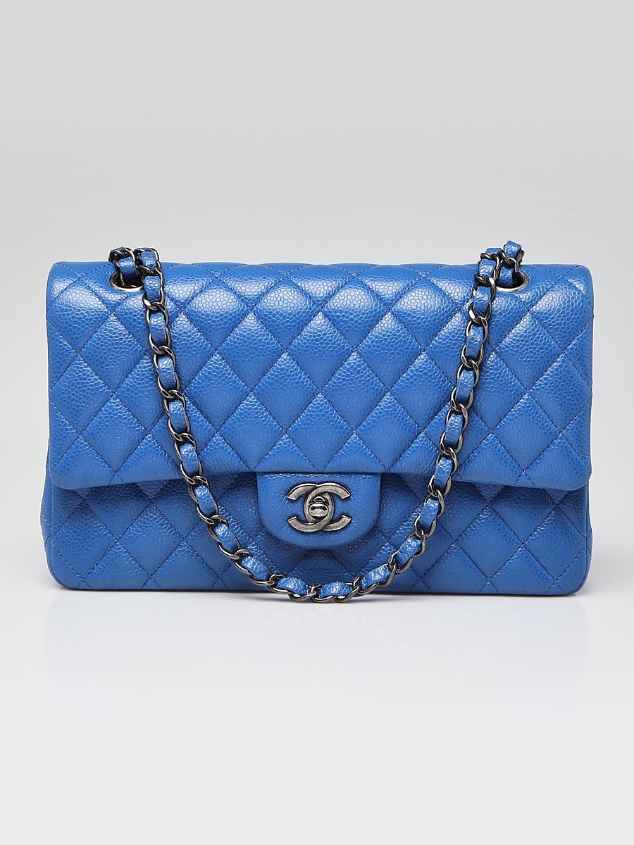 Chanel Cobalt Blue Quilted Caviar Leather Classic Medium Double