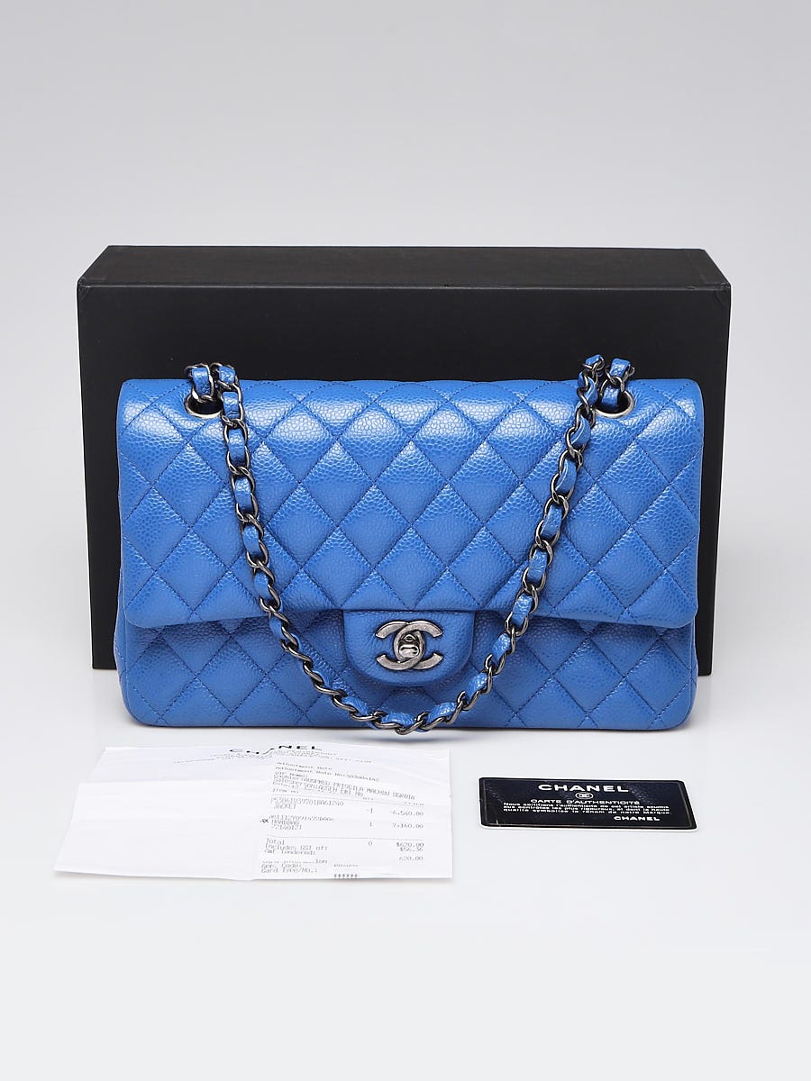 Chanel Blue Quilted Caviar Small Classic Double Flap Bag For Sale at  1stDibs