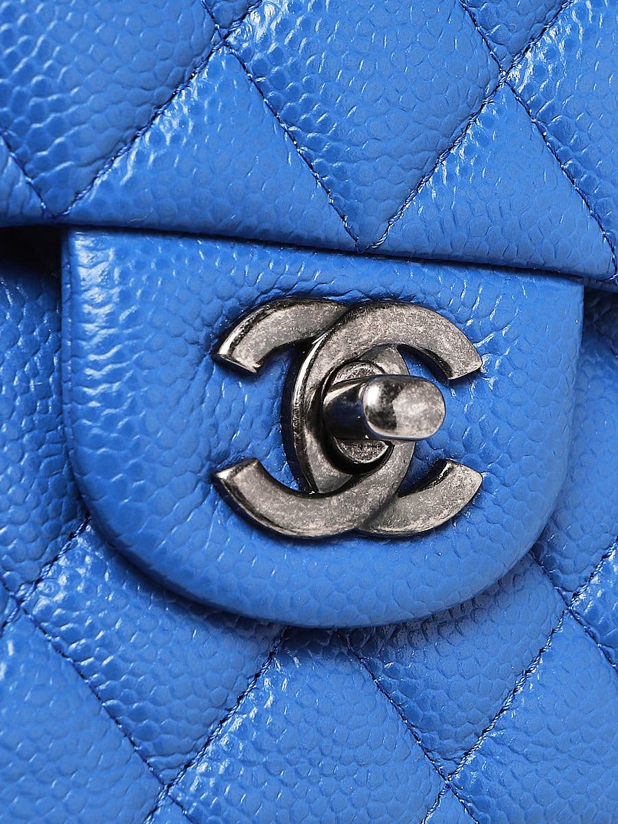 NIB 19C Chanel Lt Turquoise Blue Caviar Medium Classic Double Flap