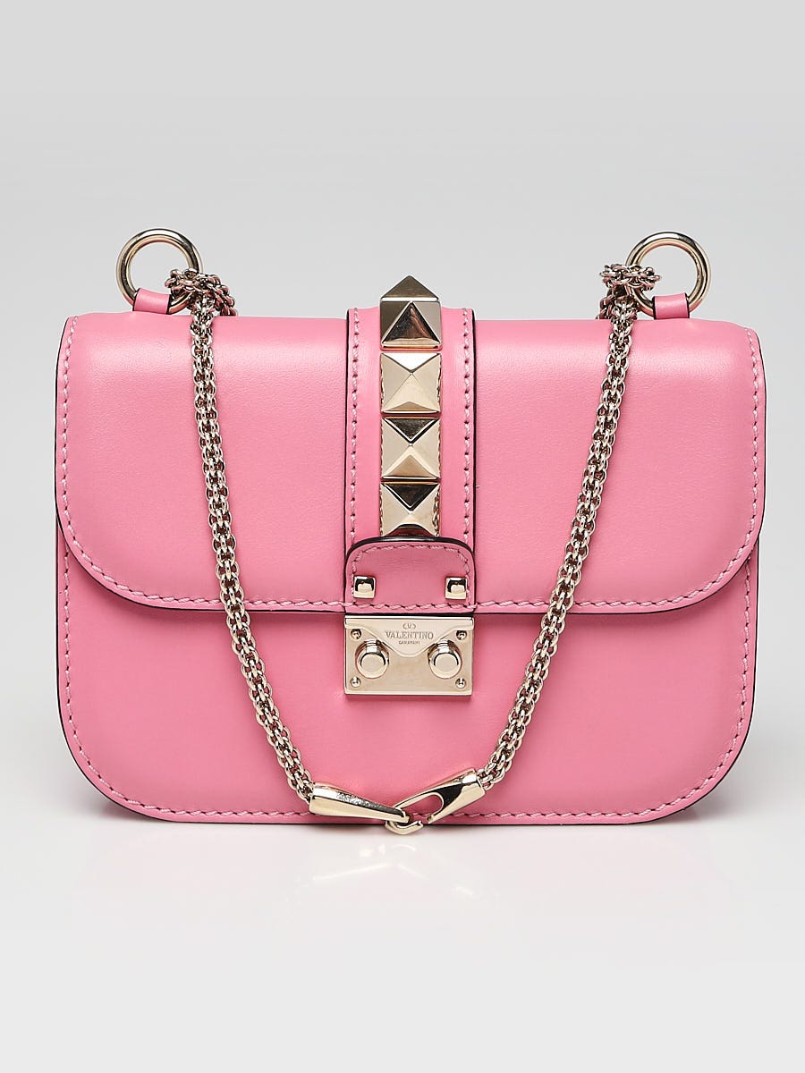 Valentino Pink/White Leather Rockstud Small Flap Crossbody Bag - Yoogi's  Closet