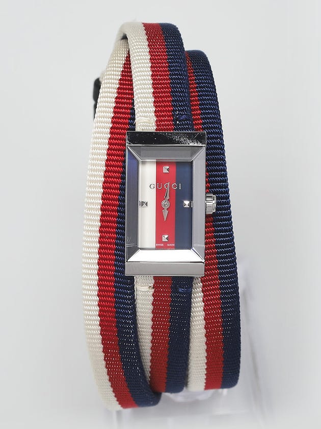 Gucci 15mm Red/White/Blue Striped Nylon Wrap Watch