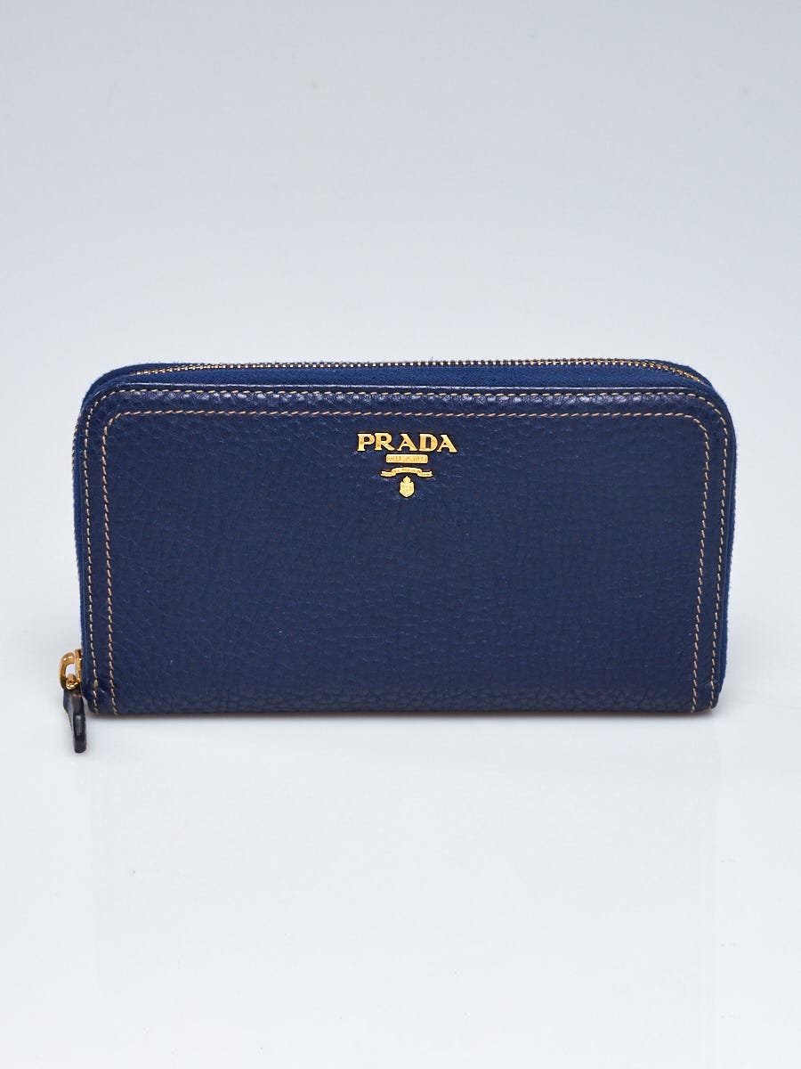 Authentic Prada Saffiano Blue Leather Zip Around Wallet