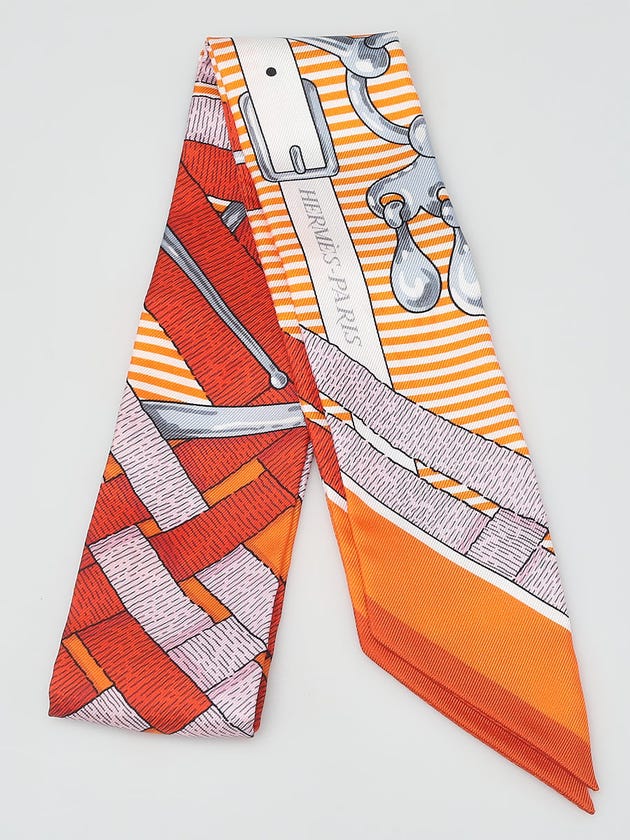 Hermes Orange/Pink Silk Graphic Print Twilly