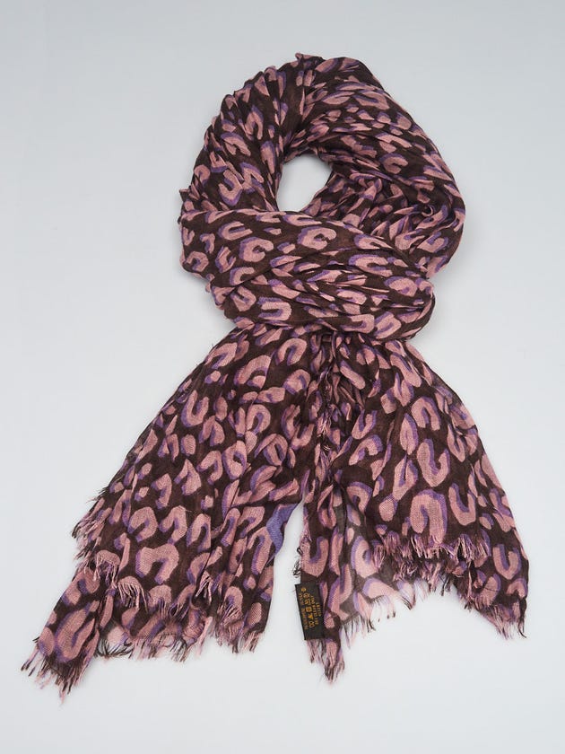 Louis Vuitton Brown/Purple Cashmere/Silk Stephen Sprouse Leopard Stole Scarf