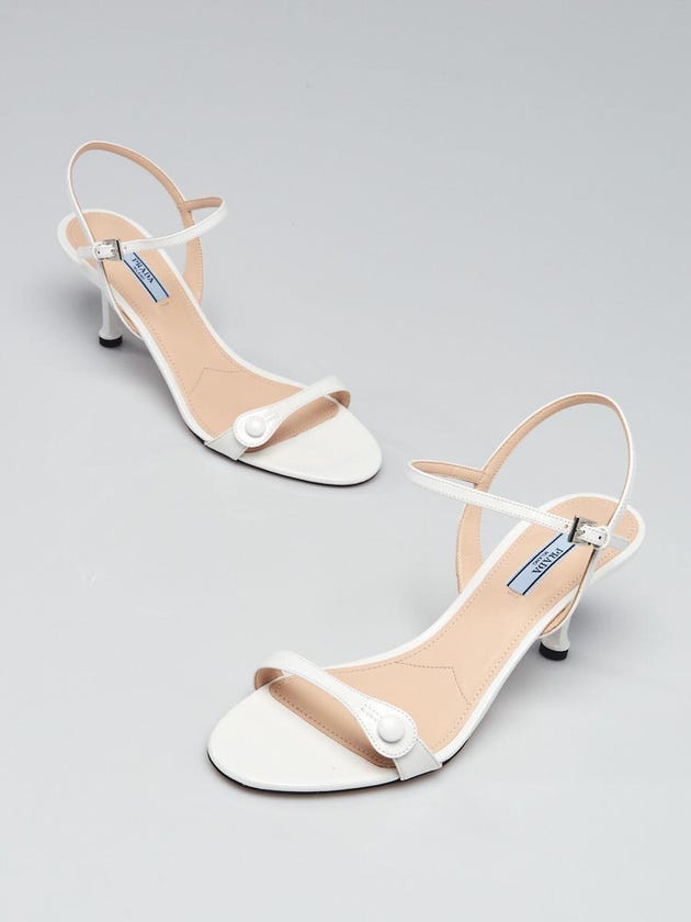 Prada White Leather Open Toe Mid Heel Sandals Size 8.5/39