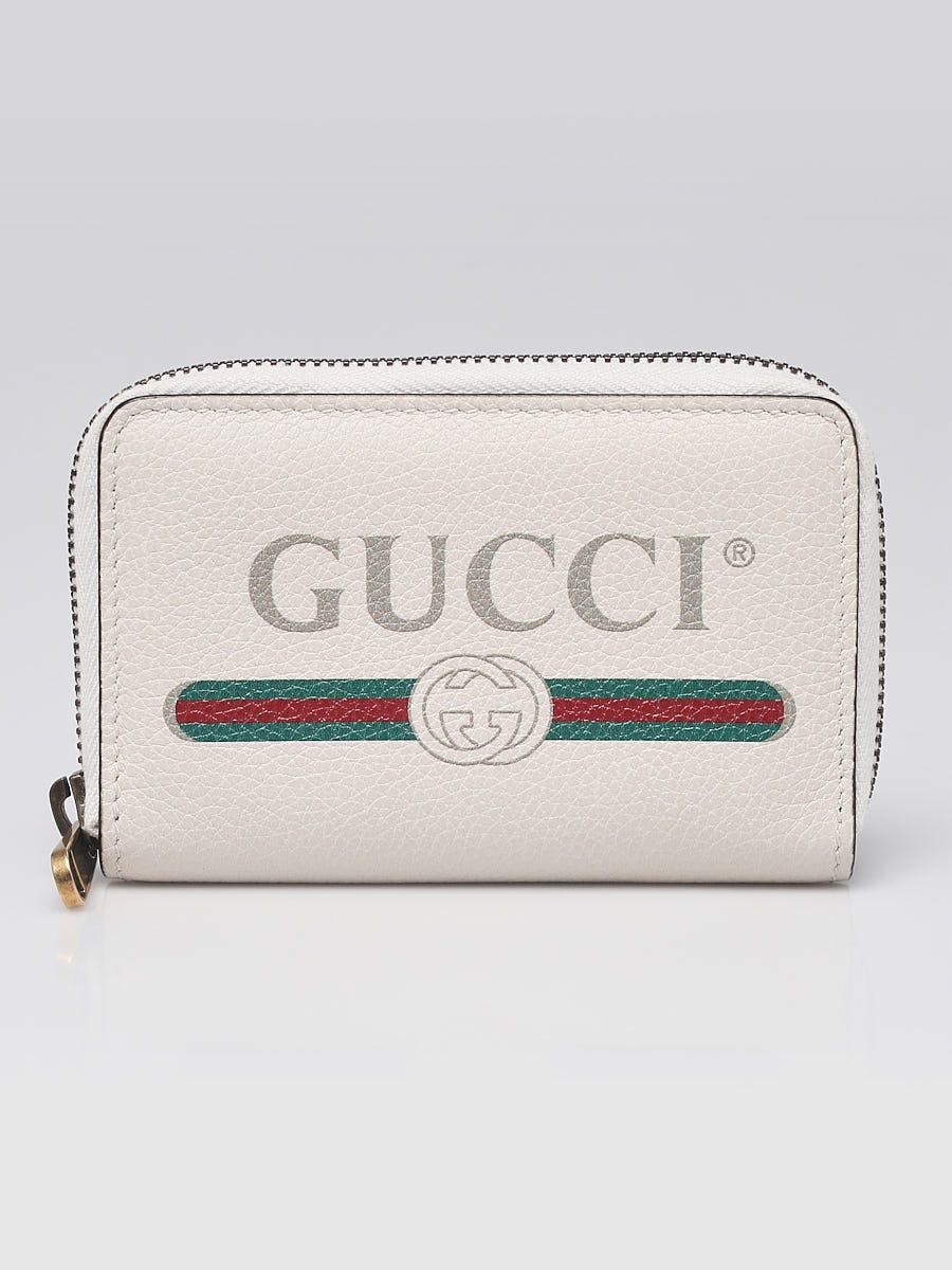 Gucci White Leather Logo Print Zip Around Small Wallet - Yoogi's 