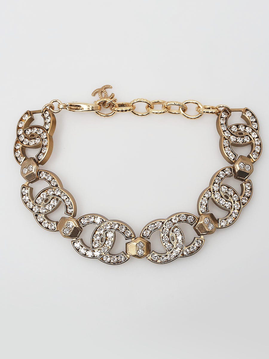 Chanel Goldtone and Crystal CC Bracelet - Yoogi's Closet
