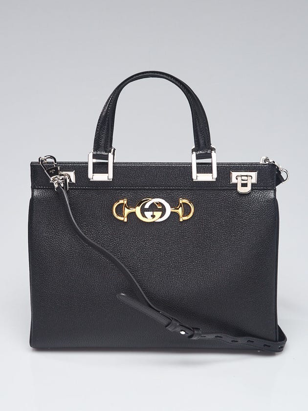 Gucci Black Grainy Leather Zumi Medium Tote Bag
