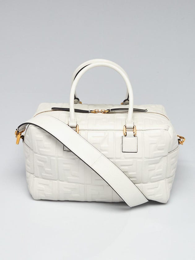 Fendi White Embossed FF Leather Bauletto Piccolo 1974 Bag 8BL141