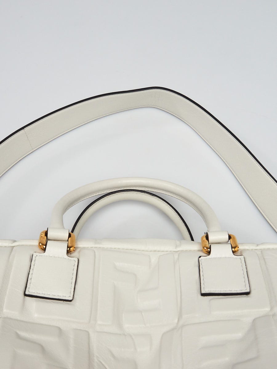 Fendi White Embossed FF Leather Bauletto Piccolo 1974 Bag 8BL141 