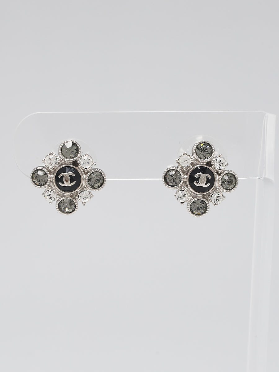 Chanel Silvertone Metal Crystal and Resin CC Earrings - Yoogi's Closet