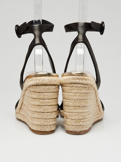 Prada Black Leather Espadrille Wedge Sandals Size 5.5/36