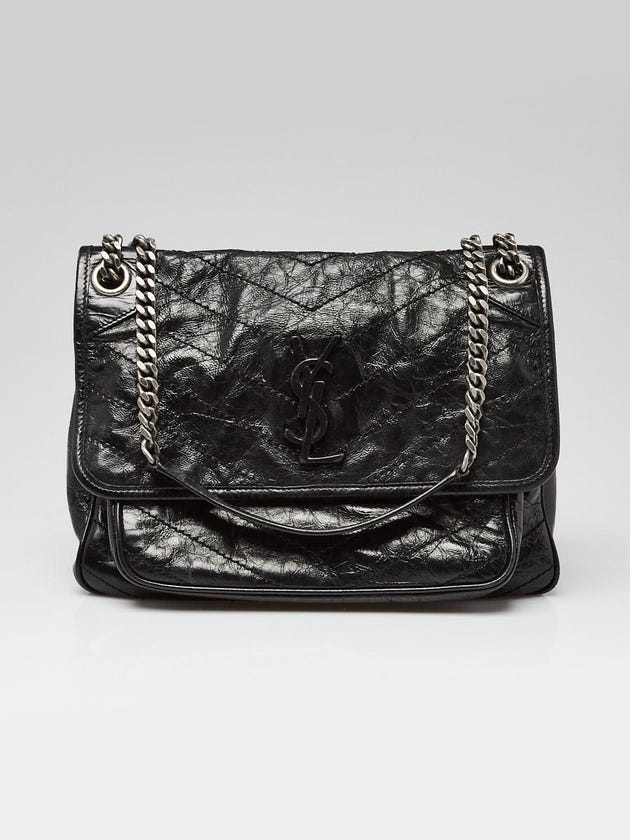 Yves Saint Laurent Black Quilted Crinkled Leather Medium Niki Bag