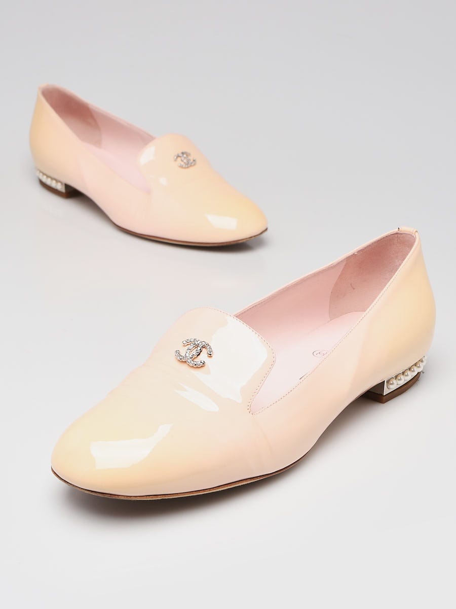 Chanel Light Pink Patent Leather CC Moccasin Loafers Size 7.5/38 - Yoogi's  Closet