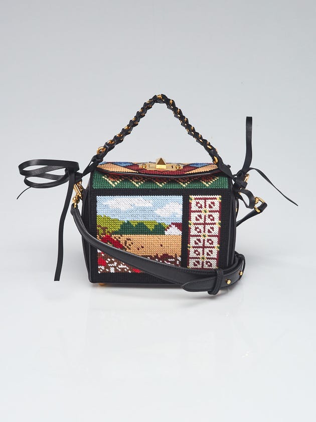 Alexander McQueen Black/Multicolor Leather Tapestry Box Bag 19