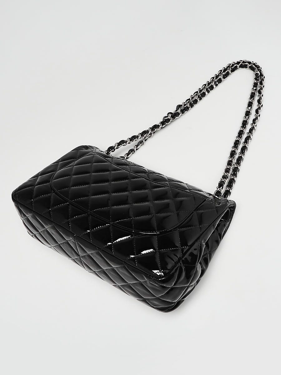 Chanel Black Quilted Patent Leather Classic Jumbo Double Flap Bag