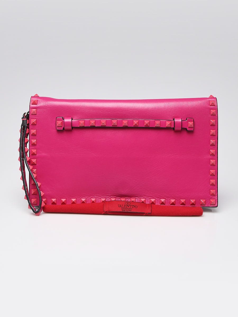 Stadion syreindhold influenza Valentino Pink Lambskin Leather Rockstud Small Clutch Bag - Yoogi's Closet