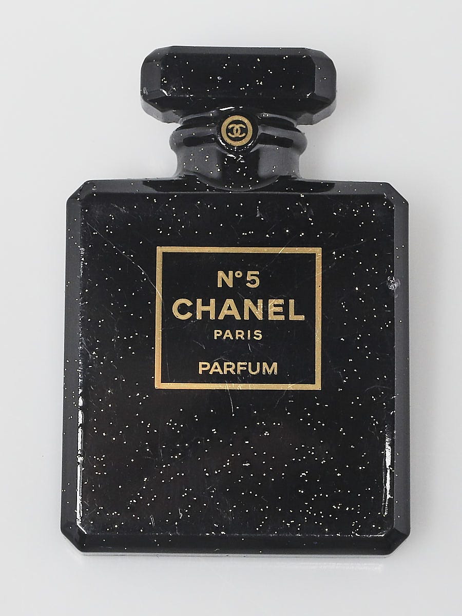 Chanel Black Glitter Resin Chanel No. 5 Parfum Brooch | Yoogi's Closet