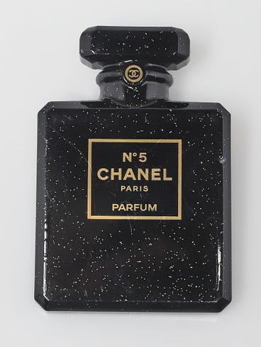Chanel Black Glitter Resin Chanel No. 5 Parfum Brooch