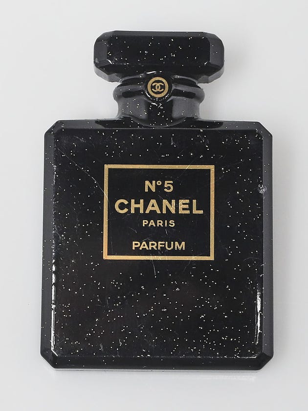 Chanel Black Glitter Resin Chanel No. 5 Parfum Brooch