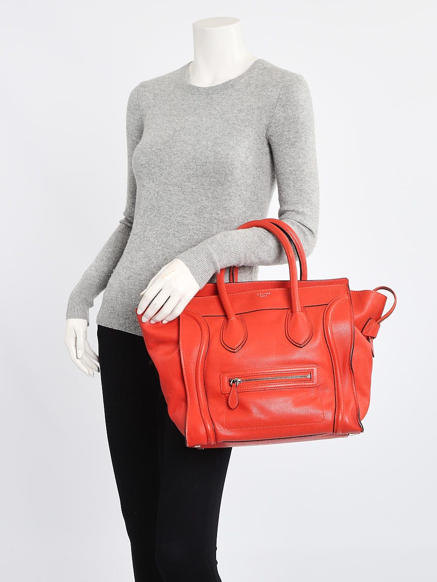 Celine Orange Drummed Calfskin Leather Mini Luggage Tote Bag 