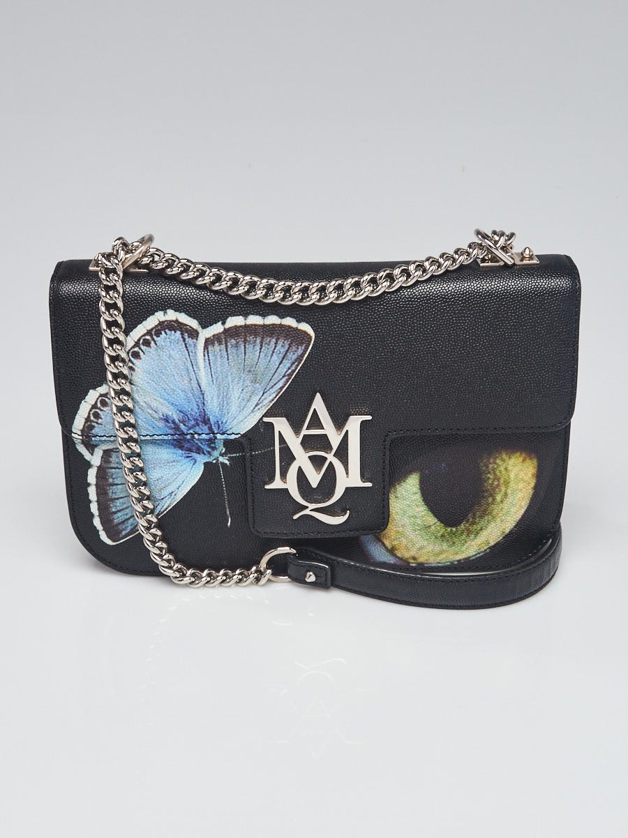 Alexander McQueen Black Pebbled Leather Printed Insignia Shoulder \Bag -  Yoogi's Closet