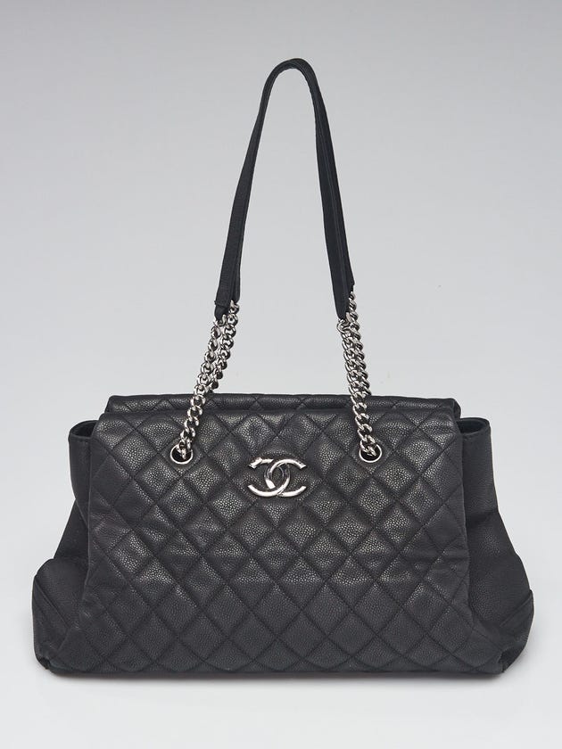 Chanel Black Quilted Matte Caviar Leather Lady Pearly Shopping Tote Bag