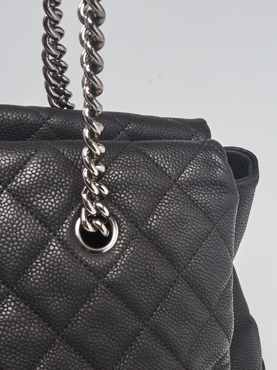 Chanel Black Quilted Matte Caviar Leather Lady Pearly Shopping