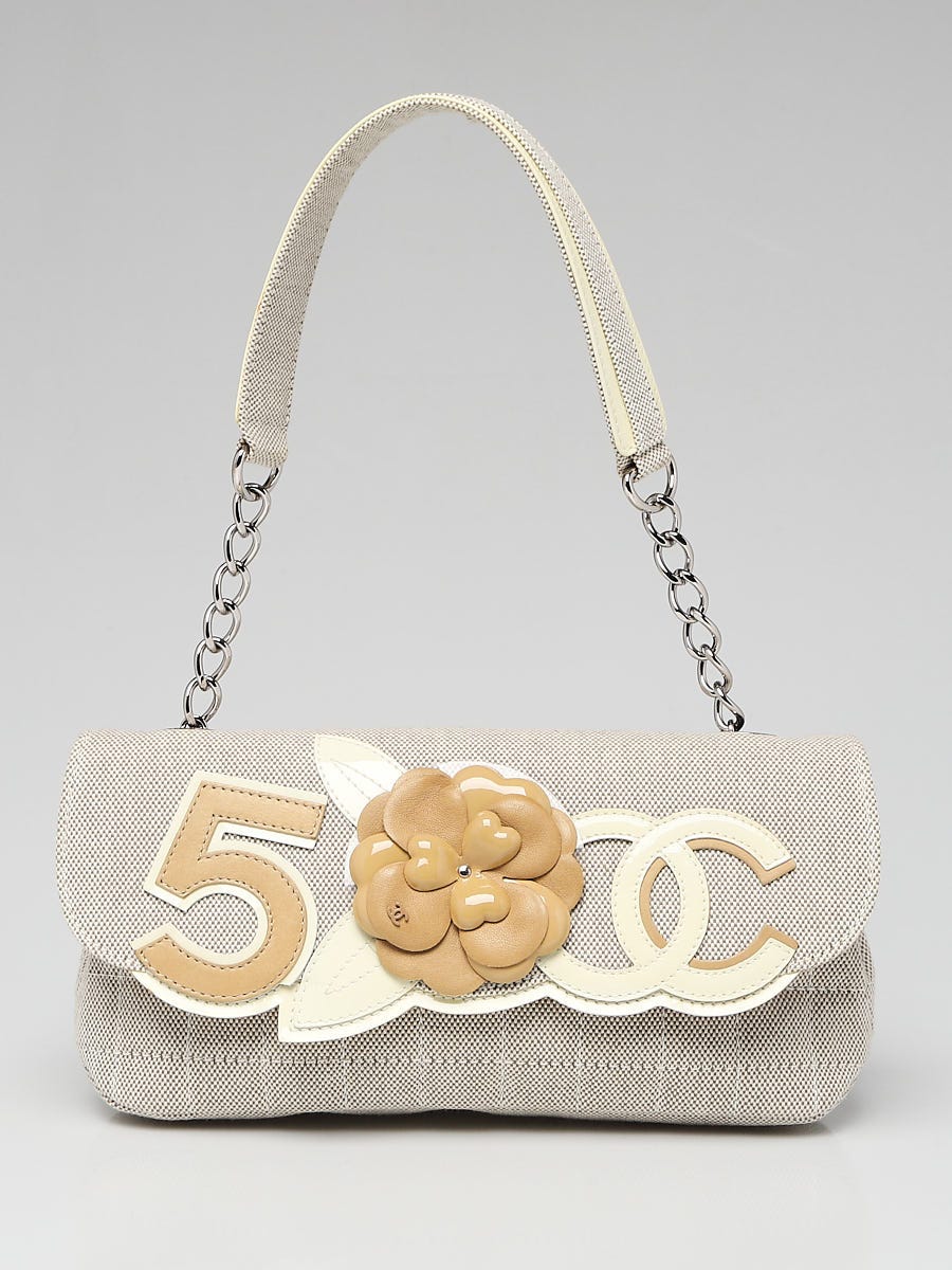 Chanel Beige Quilted canvas Camellia No. 5 Flap Shoulder Bag - Yoogi's  Closet