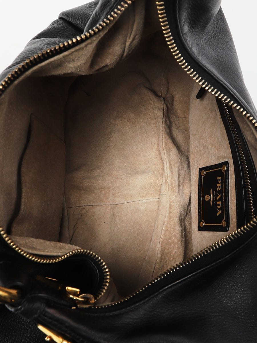 Prada Black Vitello Daino Leather Zip Top Hobo Bag BR4311