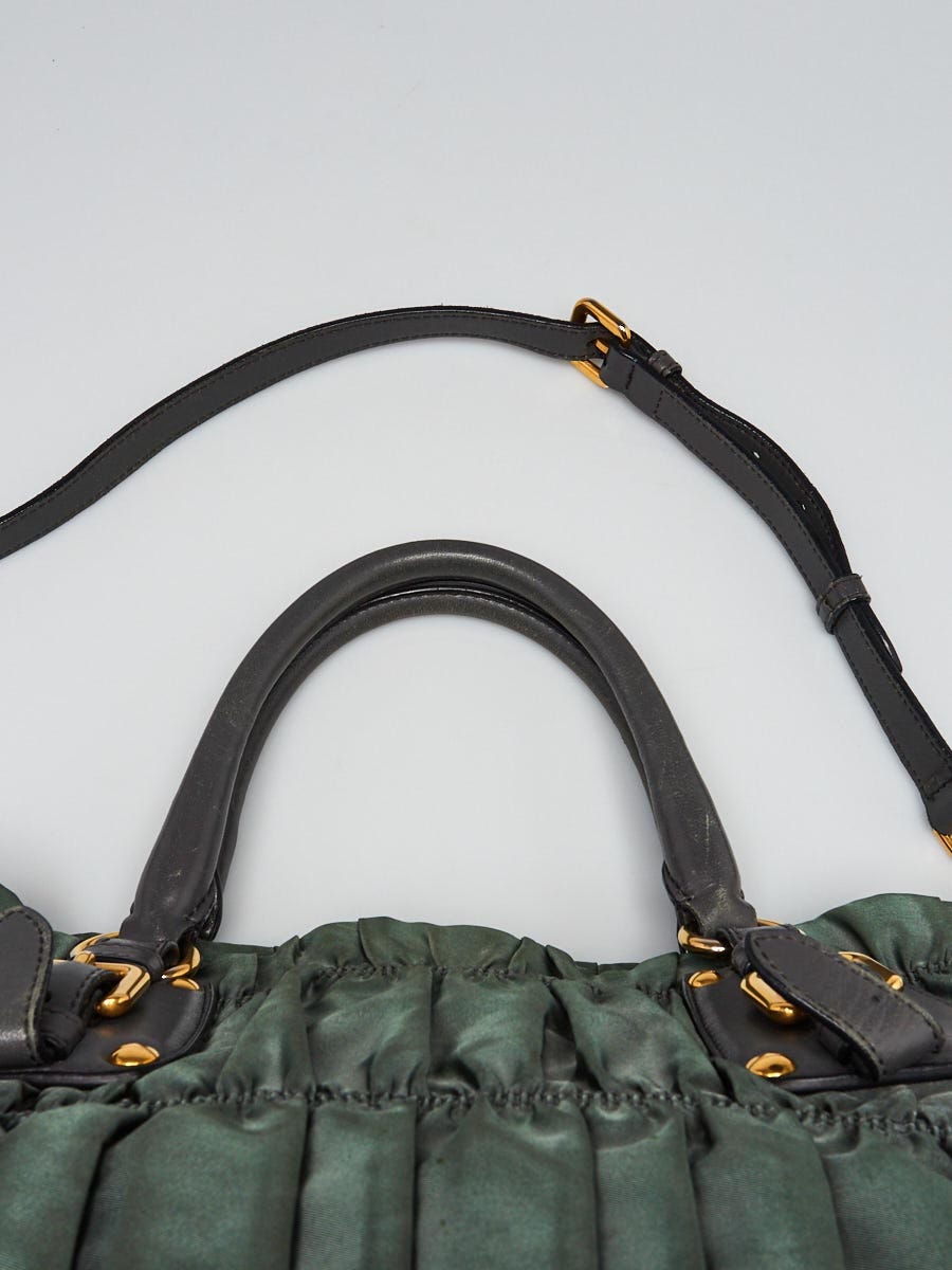 PRADA Tessuto Gaufre Ruched Nylon Leather Shoulder Bag Green