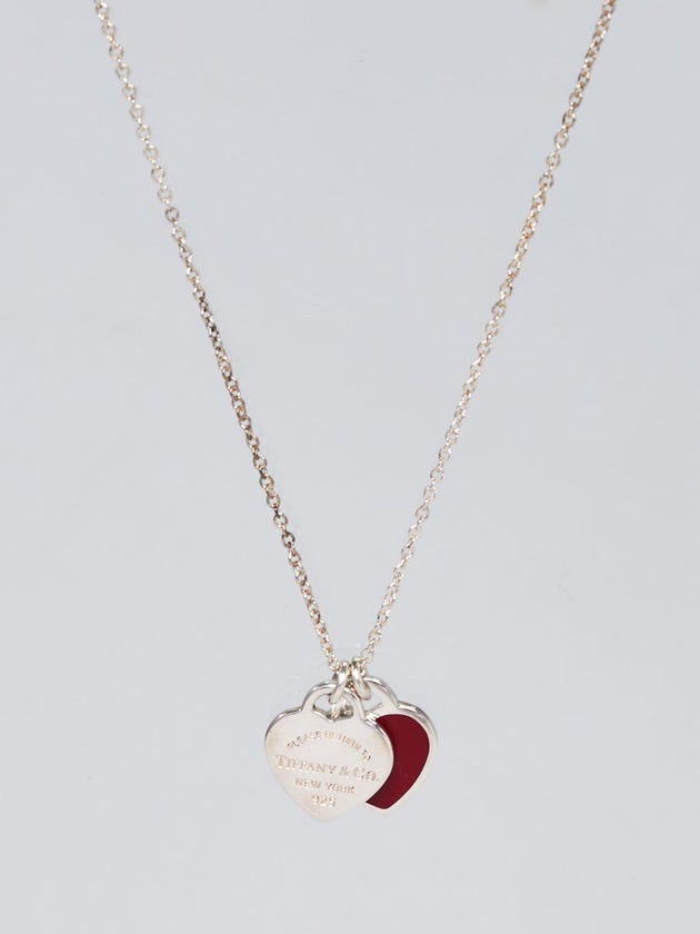 Tiffany & Co. Sterling Silver Red Enamel Return to Tiffany Mini Double Heart Tag Pendant Necklace