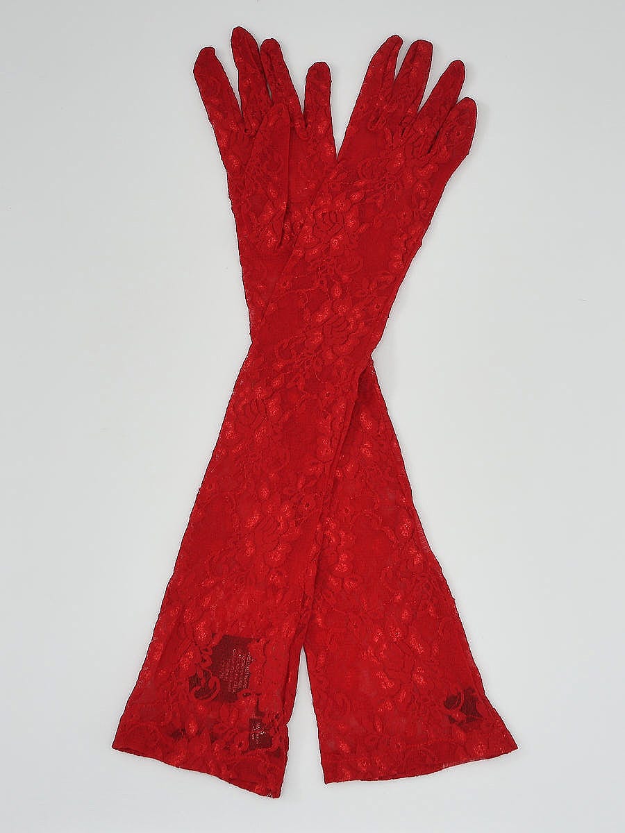 Gucci Red Lace Long Sleeve Gloves Size 7.5/M