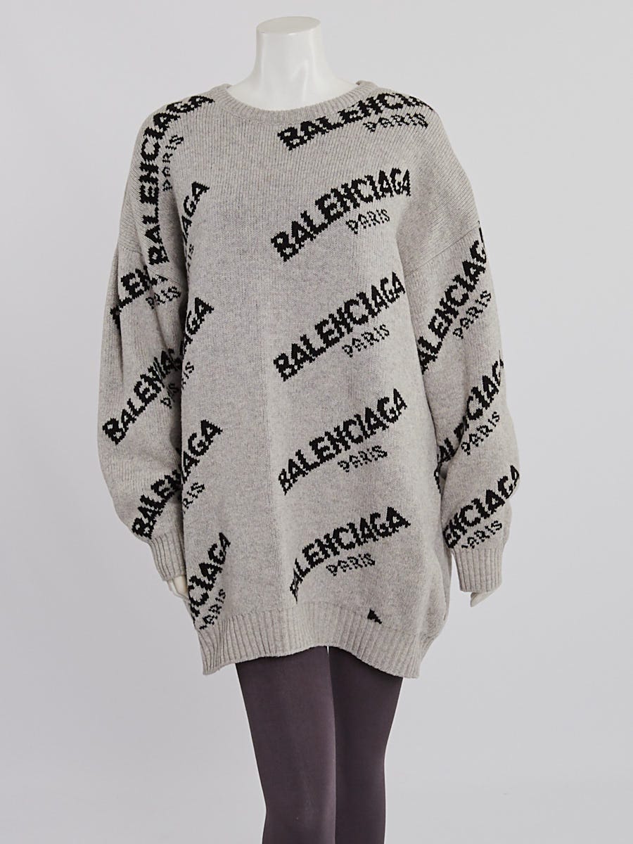 Balenciaga Grey/Black Wool Logo Sweater Size - Yoogi's Closet