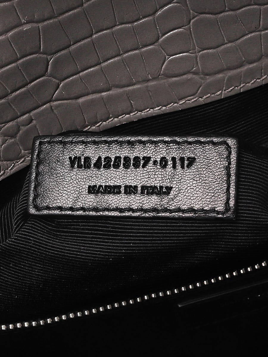 SAINT LAURENT PARIS| (791484 AACX7 1000) Yves Saint Laurent Grey Crocodile Embossed Leather Large