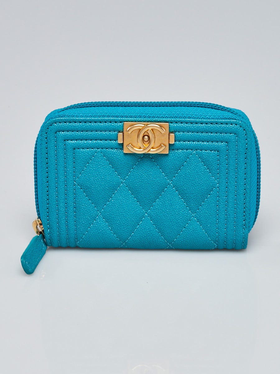 Chanel Turquoise Quilted Caviar Leather Boy Zippy Coin Purse