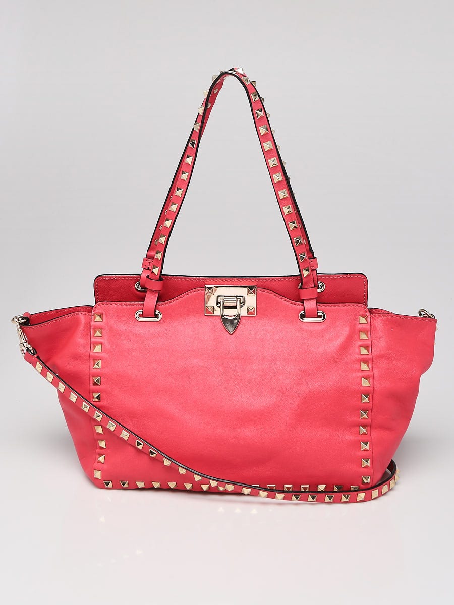Valentino Pink Leather Rockstud Trapeze Tote Bag with Strap 863144
