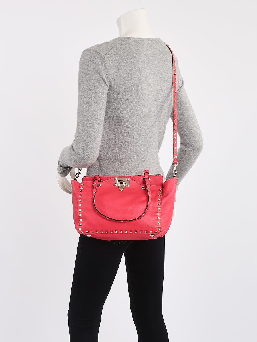Valentino Pink Leather Rockstud Trapeze Small Tote Bag