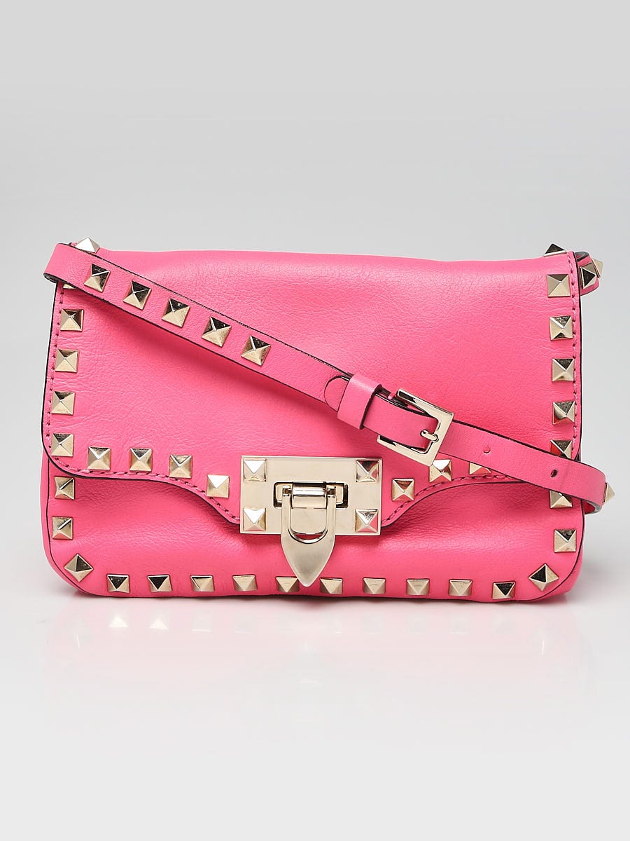 Valentino Red Leather Rockstud Small Flap Crossbody Bag - Yoogi's Closet