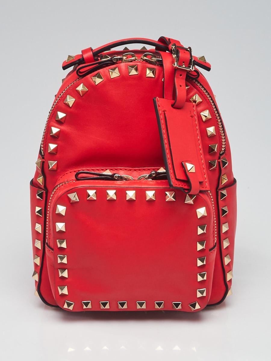 Valentino Rockstud mini rucksack backpack red canvas leather silver Hardware