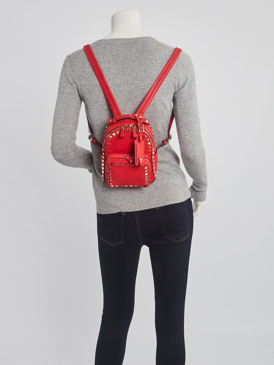 NWOT Valentino Red Nylon Mini Rockstud Backpack For Sale at