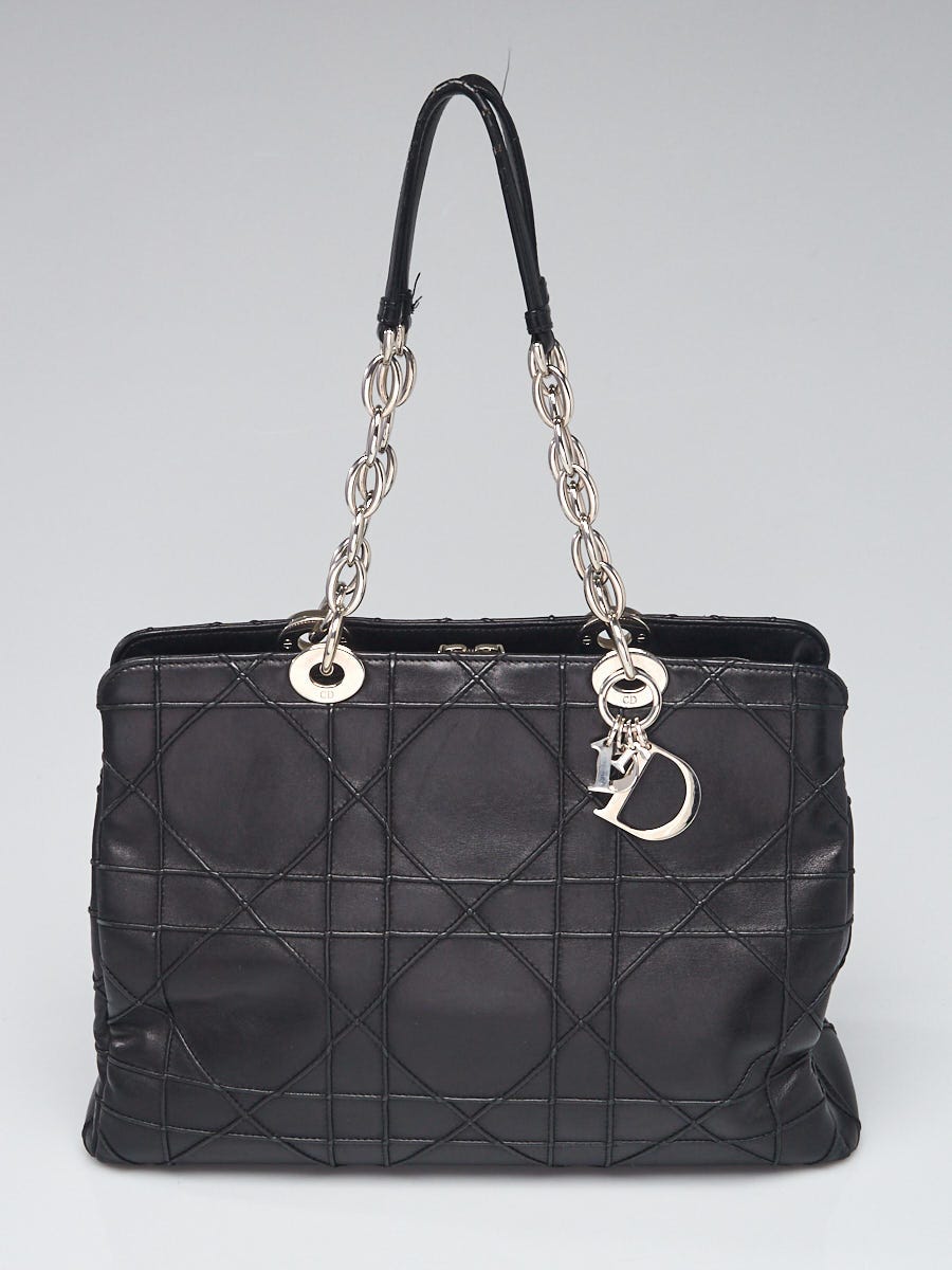 Christian Dior Black Cannage Quilted Lambskin Leather Soft Medium Zipped  Shopping Tote Bag - Yoogi's Closet