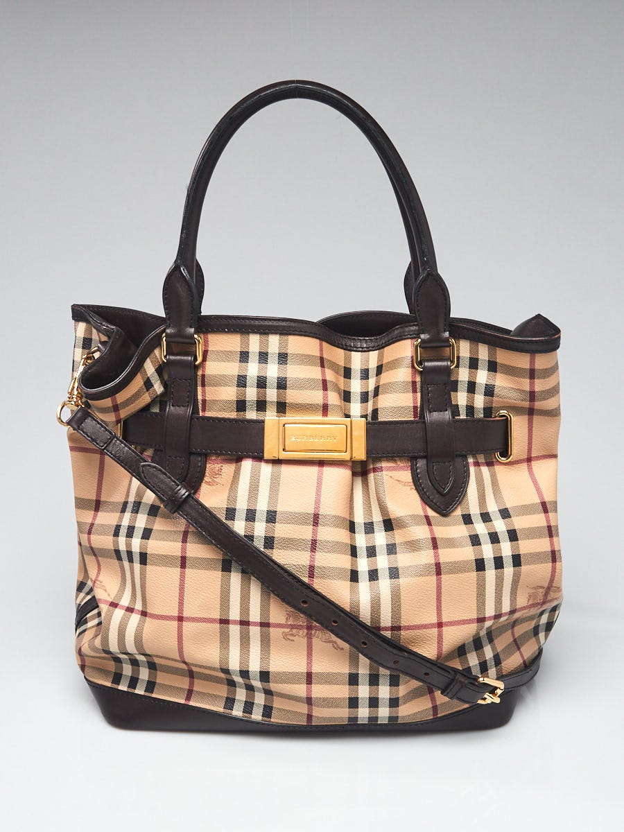 関税・送料込 Burberry Coated canvas バッグ Burberry Reversible Haymarket Coated Canvas Tote Bag Tan